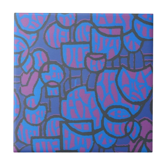 Electric Blue and Magenta Abstract Ceramic Tile (Front)