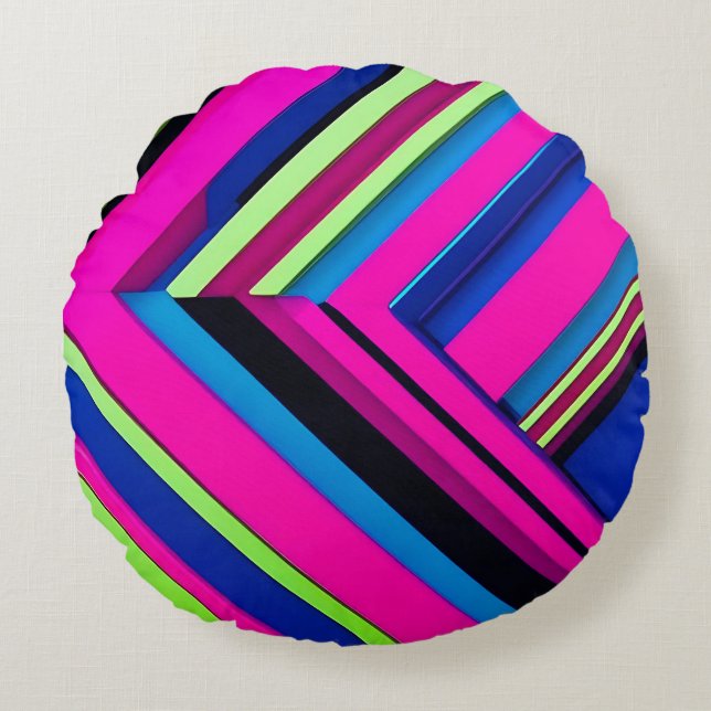  Electric Blue and Pink Round Cushion (Front)