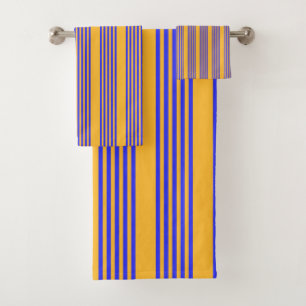 Electric blue and yellow five stripes pattern bath towel set