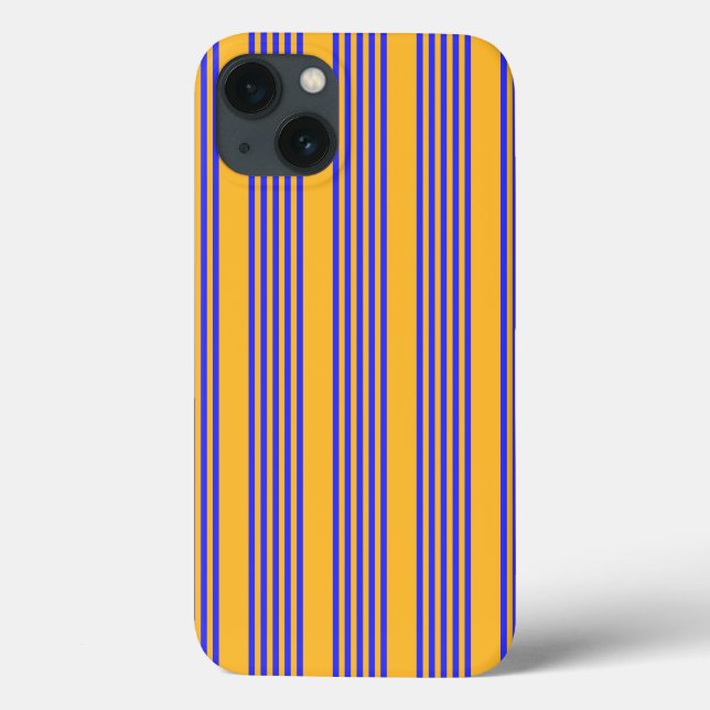 Electric blue and yellow five stripes pattern Case-Mate iPhone case (Back)