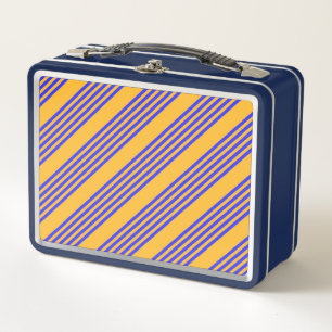 Electric blue and yellow five stripes pattern metal lunch box