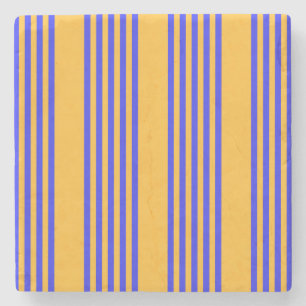 Electric blue and yellow five stripes pattern stone coaster
