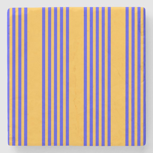 Electric blue and yellow five stripes pattern stone coaster (Front)