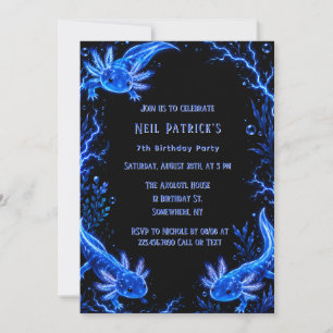 Electric Blue Axolotl Boy Age Birthday Party  Invitation