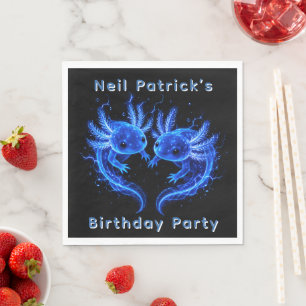 Electric Blue Axolotl Boy Birthday Party Napkin