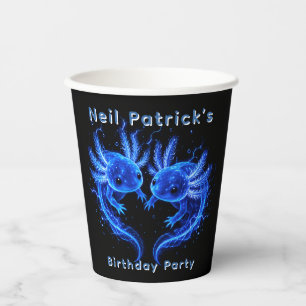 Electric Blue Axolotl Boy Birthday Party Paper Cups