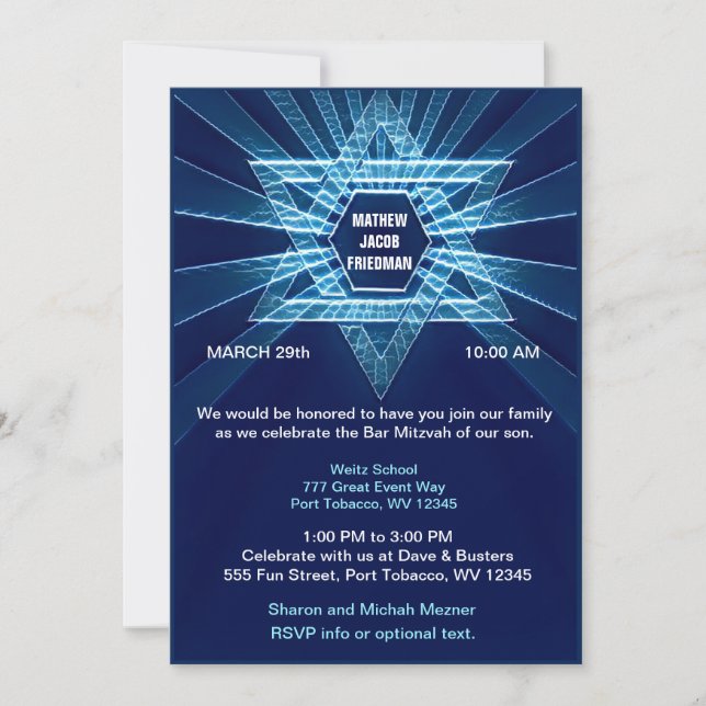 Electric Blue Bar Mitzvah Invitation (Front)