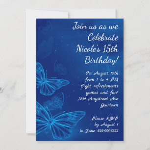 Electric Blue Butterflies Teen Girl Birthday Invitation