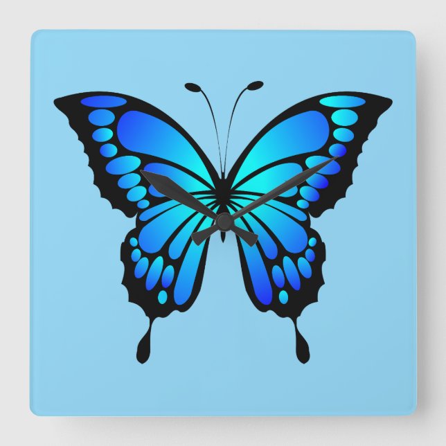 Electric Blue Butterfly Clock (Front)