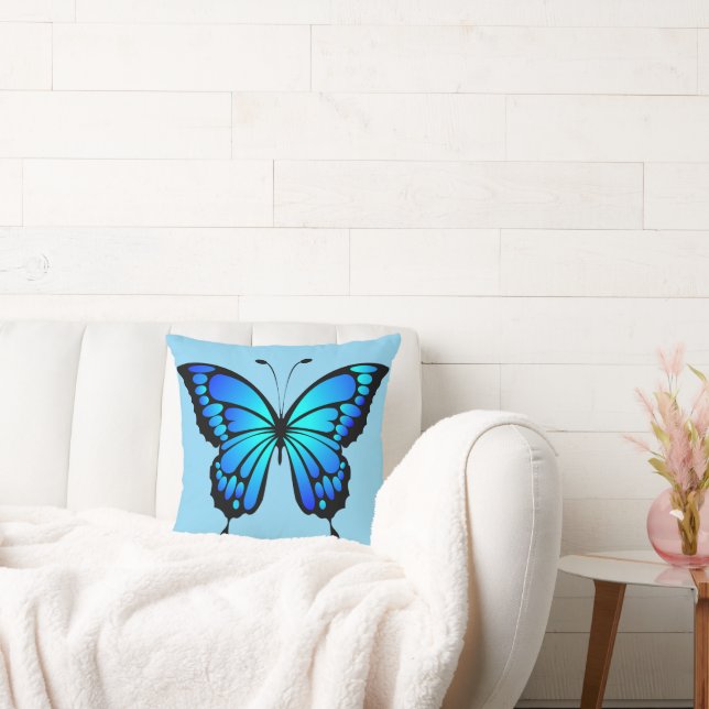 Electric Blue Butterfly Throw Pillow (Couch)