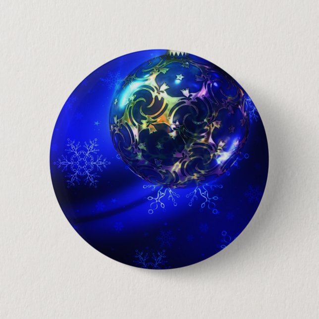 Electric blue christmas bauble design, customise i 6 cm round badge (Front)