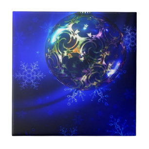 Electric blue christmas bauble design, customise i tile