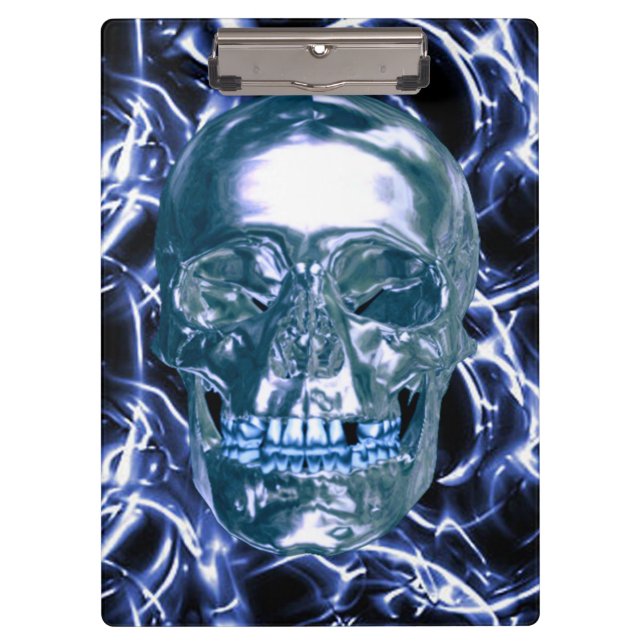 Electric Blue Chrome Skull Clipboard (Front)