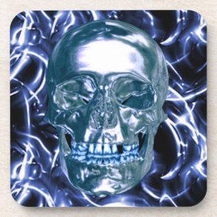 Electric Blue Chrome Skull Coasters