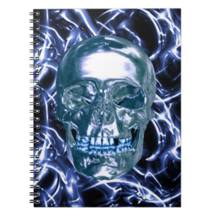 Electric Blue Chrome Skull Spiral Notebook