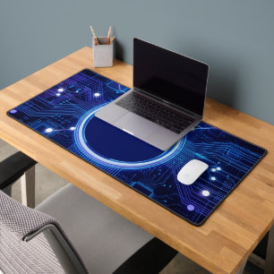 Electric Blue Circuit Board Desk Mat for Tech Fans