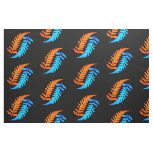 Electric Blue Fiery Orange Japanese Painted Ferns Fabric