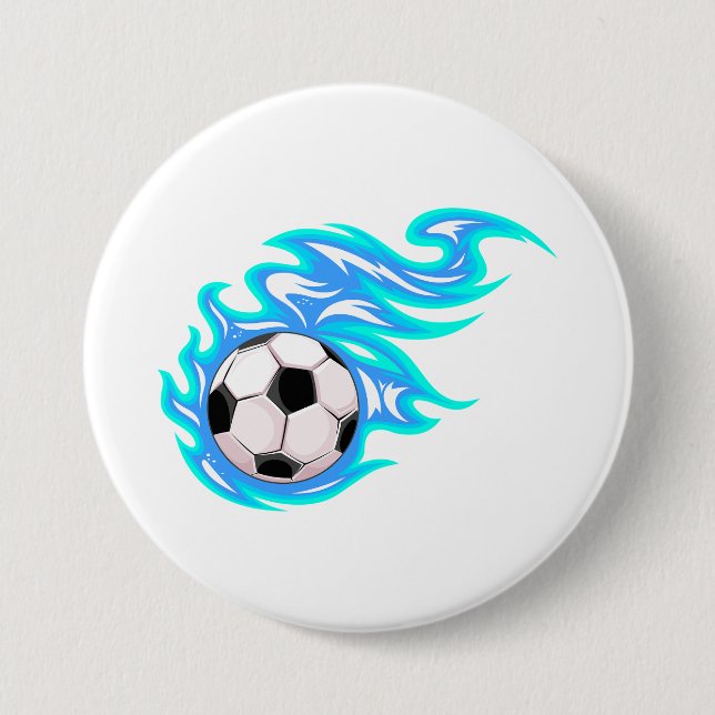 Electric Blue Flaming Soccer Ball Sports 7.5 Cm Round Badge (Front)
