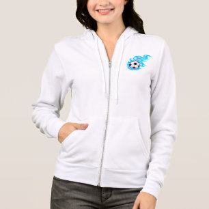 Electric Blue Flaming Soccer Ball Sports Hoodie