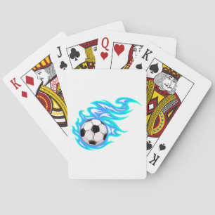 Electric Blue Flaming Soccer Ball Sports Playing Cards
