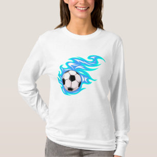 Electric Blue Flaming Soccer Ball Sports T-Shirt