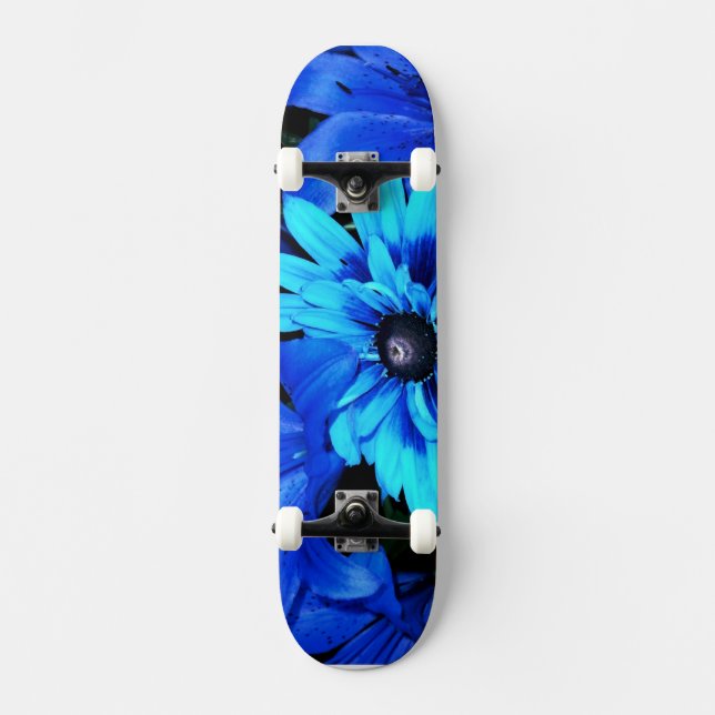 Electric Blue Flowers Skateboard (Front)