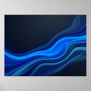 Electric Blue Flowing Waves Abstract Poster