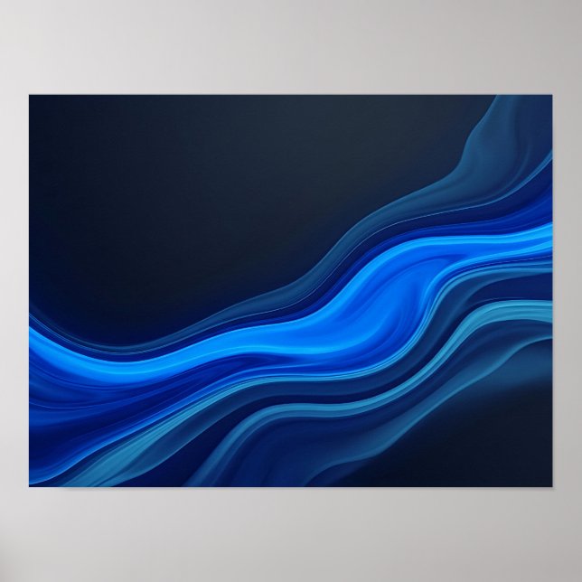 Electric Blue Flowing Waves Abstract Poster (Front)