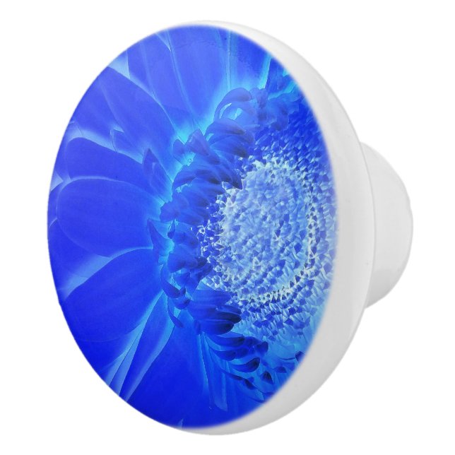 electric blue gerbera ceramic knob (Right)