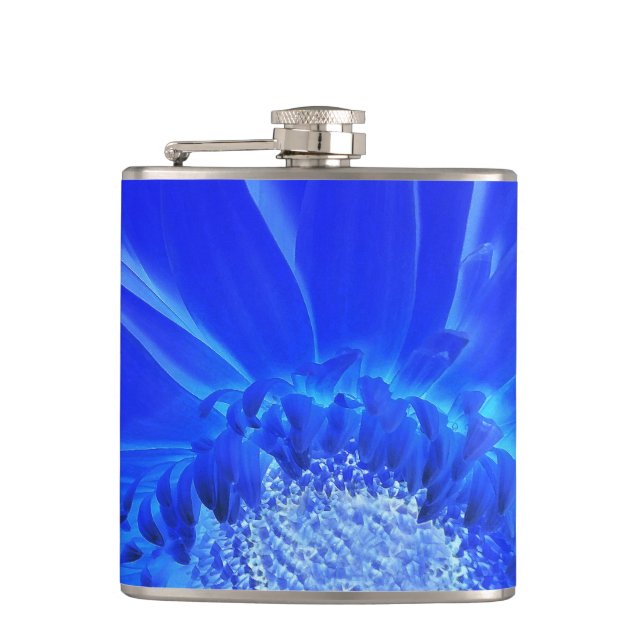 electric blue gerbera hip flask (Front)