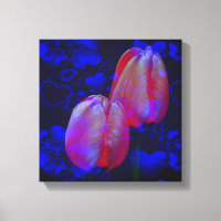 Electric Blue Hearts And Pink Tulips Floral Art