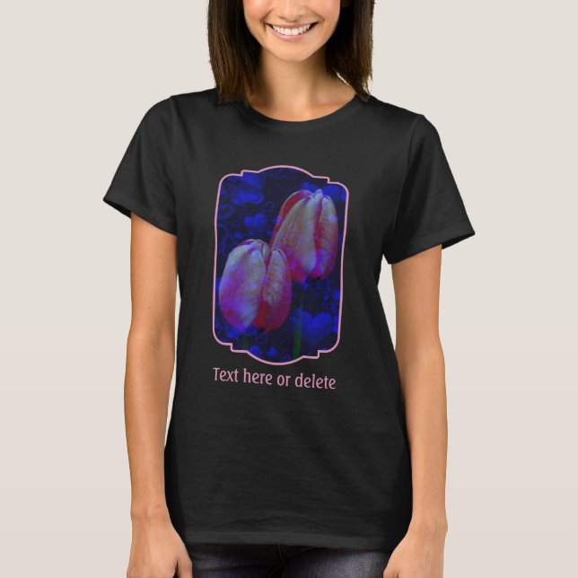 Electric Blue Hearts And Pink Tulips Personalized T-Shirt (Front)