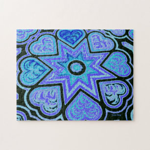 Electric Blue Hearts & Stars Jigsaw Puzzle