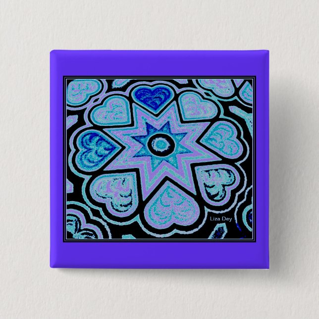 Electric Blue Hearts & Stars Square Pin (Front)
