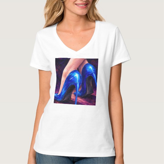 Electric Blue High Heels Fashion Abstract painting T-Shirt (Front)
