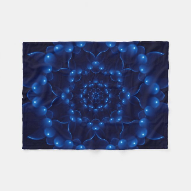 Electric Blue Kaleidoscope Mandala Fleece Blanket (Front (Horizontal))