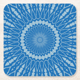 Electric Blue Lemonade and Aquamarine Duo Tone Man Square Paper Coaster