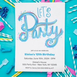 Electric Blue Let's Party Invitation