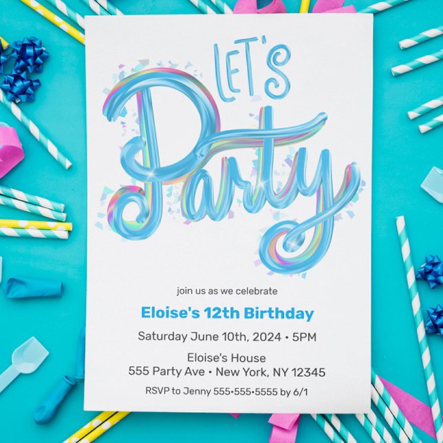 Electric Blue "Let's Party" Modern & Colourful Invitation (Creator Uploaded)