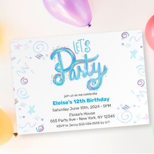 Electric Blue "Let's Party" Modern & Colourful Invitation
