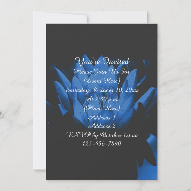 Electric Blue Lily Lotus Blossom Floral Party Invitation (Front)