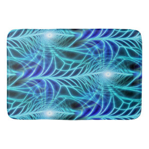 Electric Blue Luminous Fractal Repeating Pattern Bath Mat