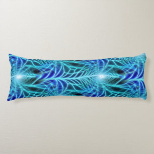 Electric Blue Luminous Fractal Repeating Pattern Body Cushion