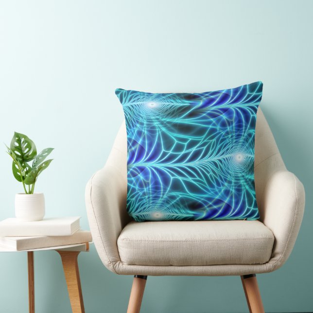 Electric Blue Luminous Fractal Repeating Pattern Cushion (Chair)