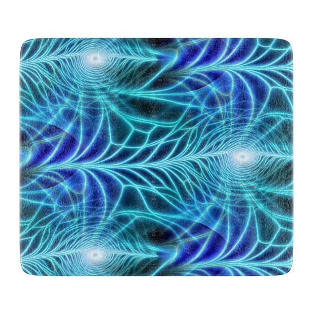 Electric Blue Luminous Fractal Repeating Pattern Cutting Board (Front)