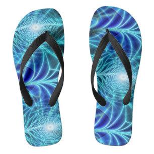 Electric Blue Luminous Fractal Repeating Pattern Jandals
