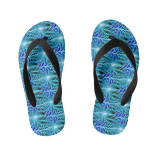 Electric Blue Luminous Fractal Repeating Pattern Kid's Jandals