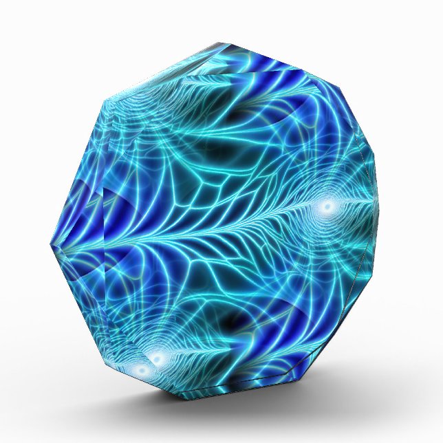 Electric Blue Luminous Fractal Repeating Pattern Photo Block (Left)