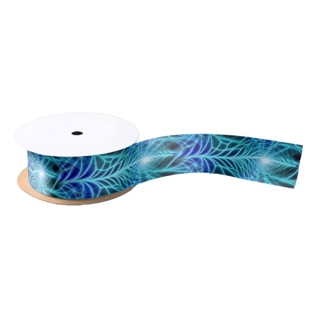 Electric Blue Luminous Fractal Repeating Pattern Satin Ribbon (Spool)