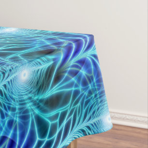 Electric Blue Luminous Fractal Repeating Pattern Tablecloth